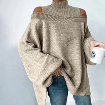 반집업 맨투맨 브이넥 터틀넥 니트 스웨터 여성 오프 숄더 풀오버 가을 겨울 따뜻한 두꺼운 따뜻한 점퍼 회색 속이 빈 y2k 점퍼