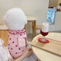 자칠 강아지 옷 봄여름 딸기 니트 테디비 곰보미 소형 개 고양이 옷, 핑크