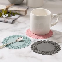 레이스 실리콘 컵 받침 티 코스터 수저 화분 받침대, 카키