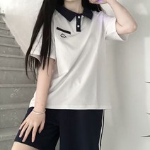 학원풍 캐주얼 트레이닝복 세트 여 여름 반팔 골프웨어 테니스셔츠 반바지 러닝 투피스