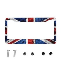 Cheysrae 미국 국기 번호판 프레임 - 1피스 세트 참신한 맞춤형 블랙 화이트 알루미늄 금속 캐나다 사이즈 16cm X 31.2cm 자동차 태그 구멍 2개 포함 755075, Union Jack