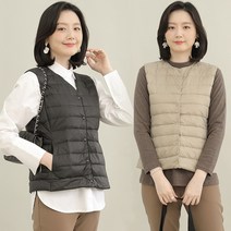 애비뉴투지 엄마옷 투넥 브이 라운드 오리털 경량 여성 가을 겨울 패딩 조끼 V08149 50대 60대 중년여성