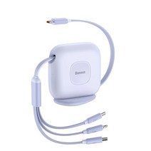 베이스어스 트랙션 릴타입 3in1 100W 고속 충전 케이블, 퍼플