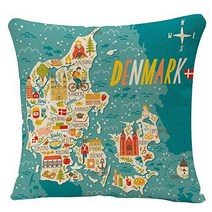 YGGQF Decorative Throw Pillow Cover City Map of Denmark Travel with Danish Landmarks People Food and, 1