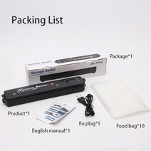 진공 포장 기계 머신 진공기 실링기 가정용 업소용 실러 블랙 스타일 eu 플러그 무료 선물 10pcs 식품 가방 주방 기 소형 씰링, 검은색, 유럽 ​​연합