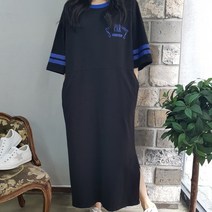 상상그이상 여성용 국내제작 1995 롱원피스 빅사이즈 영문 레터링 배색 포인트 맥시롱 원피스 실내복 홈웨어룩