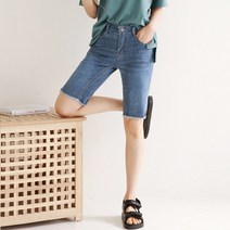 인디오 여성용 슬림 5부 청 반바지 NCO0015