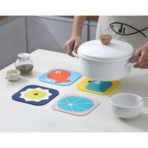 컵 다용도 & 냄비 카툰 캐릭터 받침대 PVC 코스터(대/소) 테이블, 사자-블루(DT29)