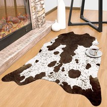 Rostyle 인조 소가죽 러그 15.2 x 1.2m(5.2 x 4.6피트) 귀여운 소 가죽 러그 거실 침실 서부 홈 데코 인조 모피 소 프린트 러그 블랙 앤 화이트