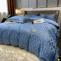 거실인테리어 유로 럭셔리 이집트 코튼 린넨 침구 세트 순수 건강한 실크 이불 커버 플랫 시트 베개 침대 4Pcs 더블 102140, 2.0m BedxSheet, Blue