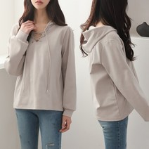 [여시몰6011국내제작]아일 끈스트링 브이넥 후드 티셔츠/맨투맨 여성 봄 간절기 간절기 이너 청바지 슬랙스 스커트 반바지 코디 끈조절