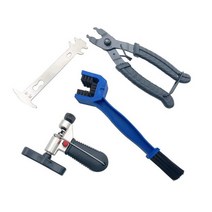 4 PC 자전거 체인 수리 도구 자전거 체인 제거 및 설치 도구 체인 클램프 + 체인 커터 + 체인 눈금자 + 체인 브러쉬, 하나, 블랙 & 블루