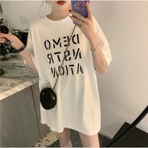 프리티클라라 오버핏 롱티 여성 반팔 레터링 루즈핏 티셔츠 t-07