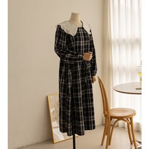 엘리시아 [66-110] 와이드 카라 체크 원피스빅사이즈 여성의류