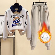 여성 기모 트레이닝복세트 루즈핏 맨투맨 조거팬츠 투피스 츄리닝 상하의 홈웨어