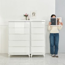 늘품목 미가엘UV하이그로시도장 칸칸이 5단 서랍장 광폭수납장, 화이트