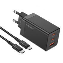 Toocki 67W PPS PD.3.0 3포트 멀티 초고속 충전기 어댑터 (CtoC타입 100w 초고속 충전케이블), 블랙
