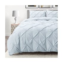 Nestl 퀸 이불 세트 핀치 주름 이불 침구 이불 세트 퀸 침대용 이불 세트 핀턱 이불 세트 전체 크기 베개 샴 2개 포함 다운 이불 3피스 - 아이스 블루, 퀸/풀