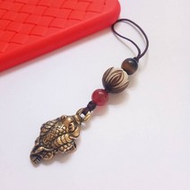 와이유 금두꺼비 순동삼족 금섬 핸드폰 고리 빈티지 키링, A타입 브라운 스트링