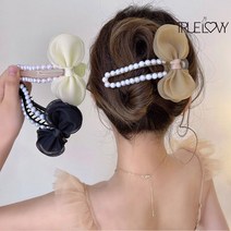 트루러비 피롯 스퀘어 올림머리 반묶음 라이트 패션 복고풍 스니피 리본 진주 아름다운 러블리 새로운 시선집중 눈에뛰는 여성스러운 우먼 헤어 머리 집게핀