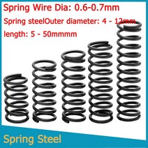 스프링 스틸 압축 릴리스 기계식 리턴 압력 와이어 직경 0.6mm/0.7mm, [01] 0.6mm(5pcs), [01] 4mm, [06] 30mm