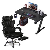 SET 상품_펜타 올인원 게이밍책상 게이밍의자 세트 컴퓨터책상 컴퓨터의자, 게이밍 책상 1200, (블랙), 게이밍의자(블랙)