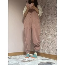 【점프수트】 부농 나비 오버롤 / 코듀로이 골덴 자수 점프수트 / 민소매 레이어드 / 핑크