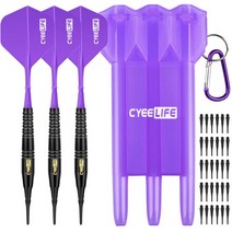 룰렛돌림판 다트 CyeeLife 소프트 다트 18g + 운반 케이스 추가 포인트 비행 전문 전자 플라스틱 팁 세트, 04 보라색