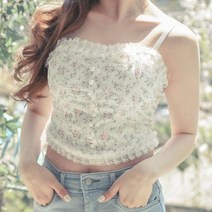 바보사랑 여자 플라워 레이스 끈나시 티셔츠.옷자락(무료배송)