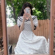 여성 여름 도트 원피스 큰 사이즈 뚱뚱한 mm 물방울 인형 칼라 반팔 드레스는 얇고