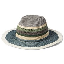 Badgley Mischka Straw Fedora with Open Weave Detail and Contrast Stripes Combo