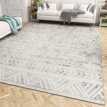 보헤미안 부분 러그 2.4 x 3m(8 x 10피트) 모던 부분 러그 뉴트럴 카펫 침실 장식 거실 장식 아이디어 놀이방, Grey