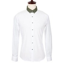 카키색 포인트카라 화이트 깔끔정장셔츠 신사복셔츠