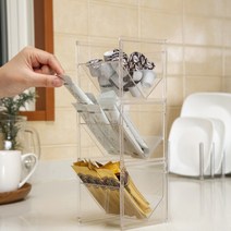 티타임 랙 믹스 스틱 커피 디스펜서 녹차 티백 보관함, 클리어 블랙