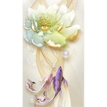 아트미니 보석십자수 황금 품은 연꽃 금빛 비단 잉어 전체수 DIY키트, 70x120cm