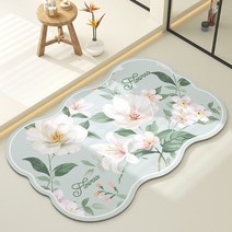 욕실매트 꽃무늬 플라워 규조토 대형 주방매트 80x50cm 발매트 레터링러그 용품 일러스트러그, 80x50화이트