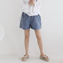 애플망고샵 넉넉 여름 데님 바통반바지 허리밴딩팬츠 청반바지