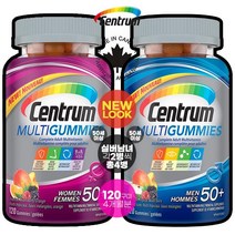 캐나다 내수용 100% 정품 신제품 먹기편한 맛있는 50세이상 구미 젤리 센트룸(Centrum) 50+ 여성용 / 50+ 남성용 종합 멀티비타민 120구미 5+1 빅이벤트, 50세이상(여2병 + 남2병) - 총4병