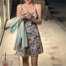 [이꾸띠] 서드하리제이리 여성 여름 3컬러 플라워 스퀘어넥 끈 나시 미니원피스