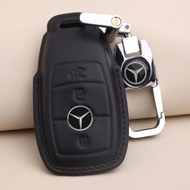 1+1 벤츠 E클래스 키케이스 A200L E260L E300L E350 키링 가죽 고급 키홀더, 단일사이즈, 3버튼 블랙 버클