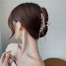현블러썸 hyunblossom 줄리아나화려한집게핀 헤어핀 골드 메탈 올림머리 헤어집게 대형 빅사이즈 장식 드롭 진주 고급스러운