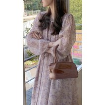 Z3JC 봄여름 티타임 기질 조거 퍼플 플라워 여성 원피스