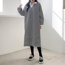 브이와이 VY 여자 카라넥 줄무늬 1마일 3컬러 롱 원피스