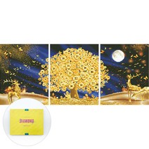 디클레어 3D DIY 보석십자수 캔버스형 3단세트 40X50cmX3, 금전수와 황금사슴, 1세트
