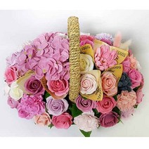 수앤로즈플라워 비누꽃바구니 30송이 40송이 50송이 어버이날선물 병문안선물 개업선물, 50송이-수국