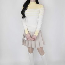 티앤드골프 여성 골프 니트 하프 스트라이프 간절기 봄 긴팔 골프웨어 필드룩