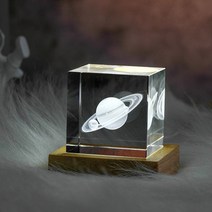 문진 서예문진 모델 레이저 에칭 스탈 유리 큐브 야간 조명 데스크탑 룸 선물, 지도된 기지를 가진 토성, 6x6x6cm