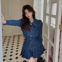 봄 하이틴 데님 자켓 플리츠 청스커트 투피스 세트