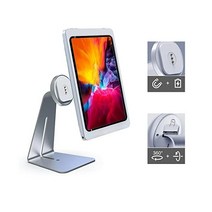 EMONITA 892597 마그네틱 아이패드 스탠드 18W 고속 충전기. 접이식 L 모양 강한 자석 360도 회전 180도 기울기 견고한 무선 충전 베이스, 실버_Classic L