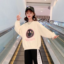 주니어 여아 맨투맨 스마일 라운드 초등 티셔츠 학생 의류 쇼핑몰 키즈 고학년 트레이닝 봄 긴팔 선물 OR9